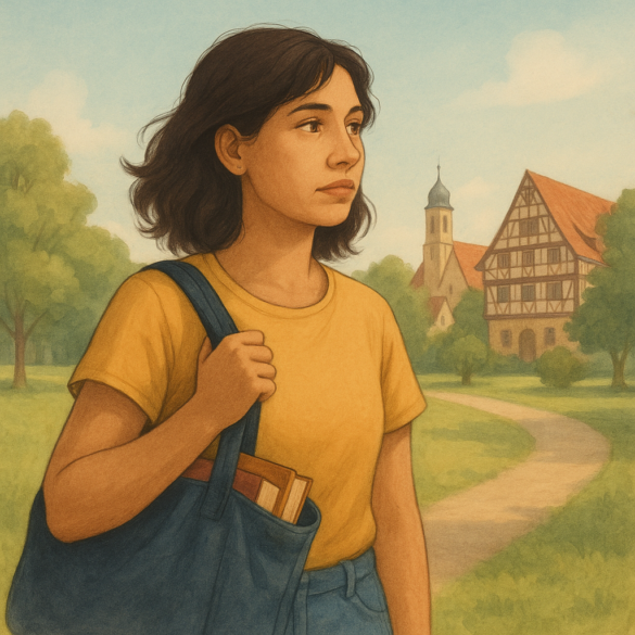 Mujer latinoamericana migrante en Alemania, representando el proceso de adaptación cultural.